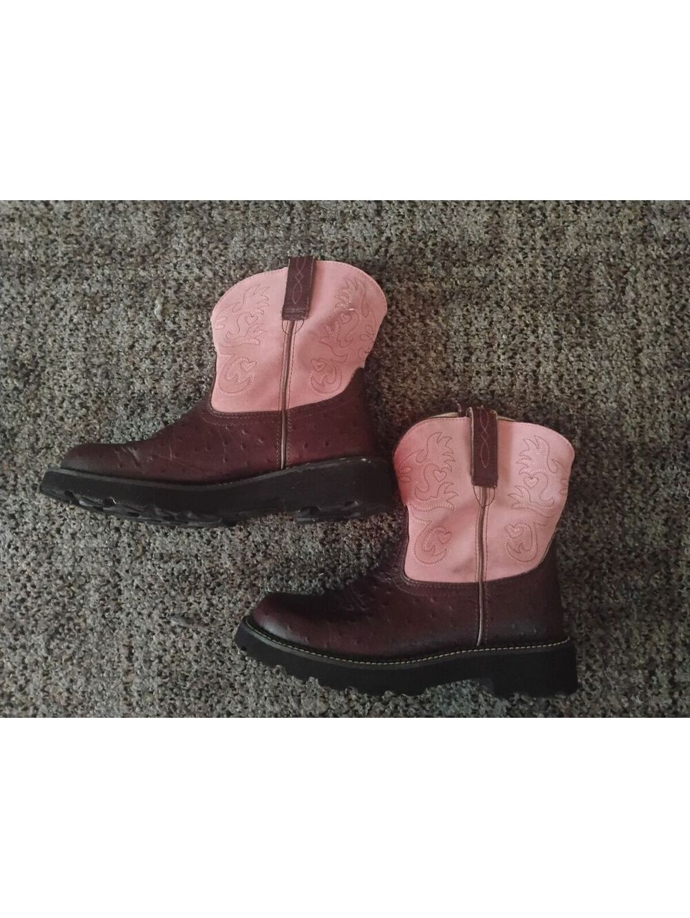 Ariat Brown Ostrich Print & Pink Leather Western Cowboy Boots Women's